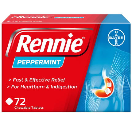 Rennie Peppermint 72 Tablets | Fast, Chewable Heartburn Relief