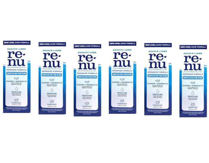 Renu Advanced Formula Multi-Purpose Solution – Triple Disinfectant, 2 oz Travel Size (Pack of 6)