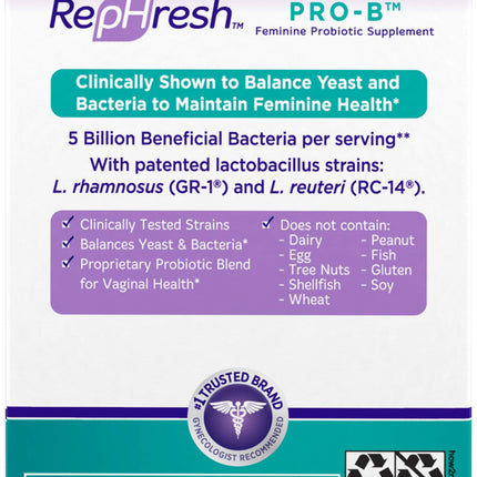 RepHresh Pro-B Probiotic Supplement for Women, 30 Oral Capsules