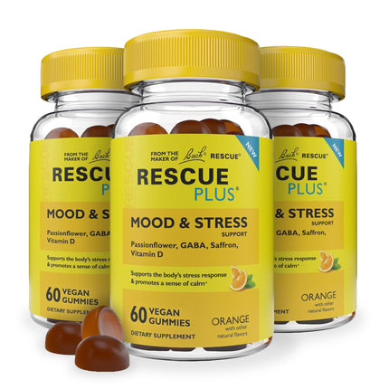 RESCUE Bach Plus Mood & Stress Gummies – Daytime Calm, Vegan, 3-Pack