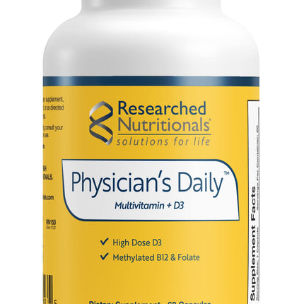 Researched Nutritionals Physician's Daily + D3 – Daily Multivitamin with Vitamin D3 2000 IU for Men & Women