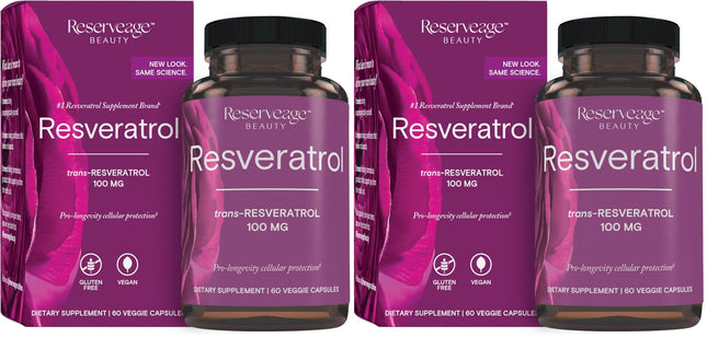 Reserveage Beauty Resveratrol 100 mg – Antioxidant Support for Heart, Aging & Immune Health | 60 Capsules (Pack of 2)