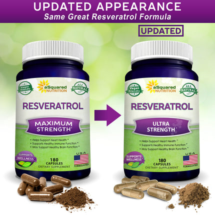 100% Natural Resveratrol 1000mg/Serving | 180 Capsules | Heart Health
