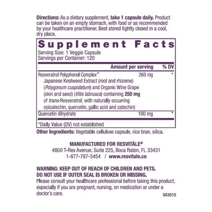 ResVitále Resveratrol 250 mg - 120 Veggie Capsules | Longevity