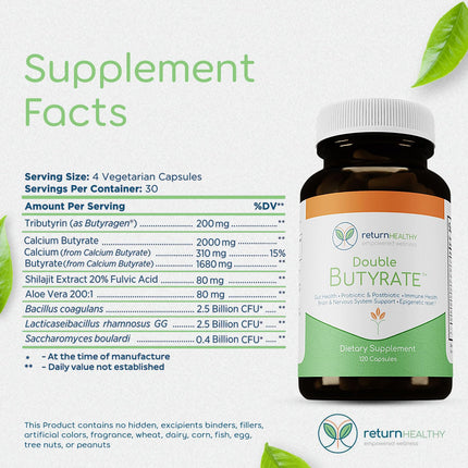 Return Healthy Double Butyrate Gut Health Supplement | 120 Caps