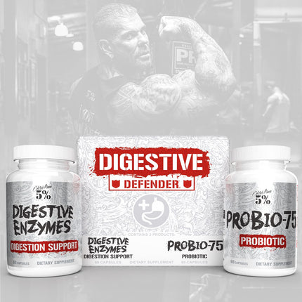 5% Nutrition Rich Piana Digestive Defender | Probio-75 & Digestive Enzymes | 120 Gelatin Capsules