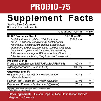 5% Nutrition Rich Piana Digestive Defender | Probio-75 & Digestive Enzymes | 120 Gelatin Capsules
