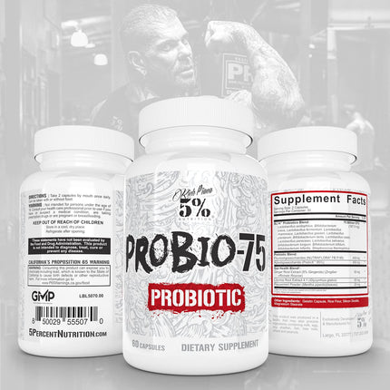 5% Nutrition Rich Piana Digestive Defender | Probio-75 & Digestive Enzymes | 120 Gelatin Capsules