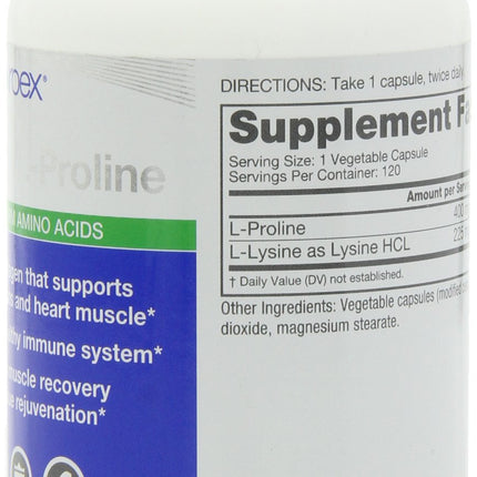 Roex Vitamins | L-Lysine | L-Proline | Muscle Maintenance and Recovery | Healthy Joints | Nutritional-Supplement | 120 Count