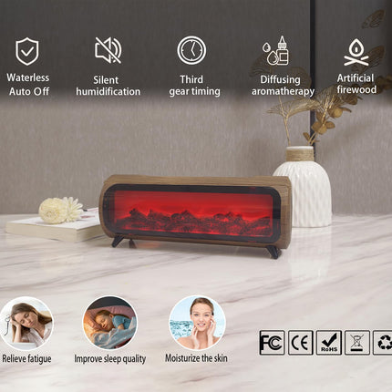 Romanplux Flame Diffuser Humidifier — 7-Color Flame, Wood Shape Fireplace Design with Auto-Shutoff