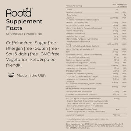 Root'd Prenatal Multivitamin Powder – 25 Vitamins & Minerals, 3x Electrolytes, Sugar-Free | 90 Packets