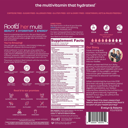 Root'd Multivitamin Powder for Women – 25 Vitamins & 3x Electrolytes | 9 Organic Superfoods | Sugar-Free Hydration | 30 Packets