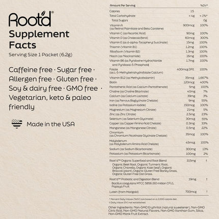 Root'd Multivitamin Powder for Women – 25 Vitamins & 3x Electrolytes | 9 Organic Superfoods | Sugar-Free Hydration | 30 Packets
