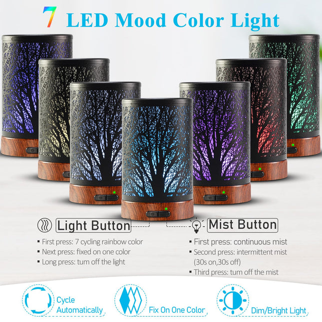 Oil Diffuser & Essential Oils Set (150ml) – 6 Oils, Auto Shut-Off, 7-Color Night Light | Gifts for Mom