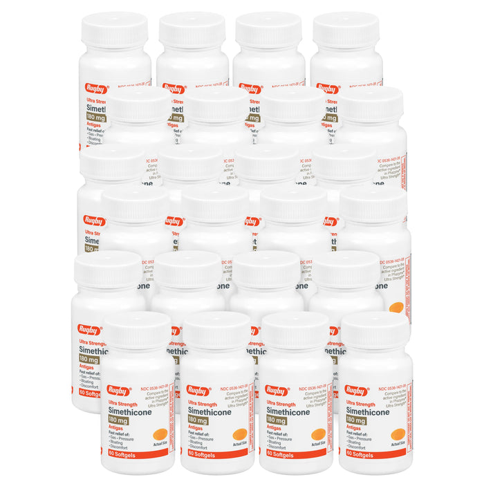 Rugby Ultra Strength Simethicone Gas Relief 180 mg - 60 Softgels (24 Pack) | Rugby Laboratories