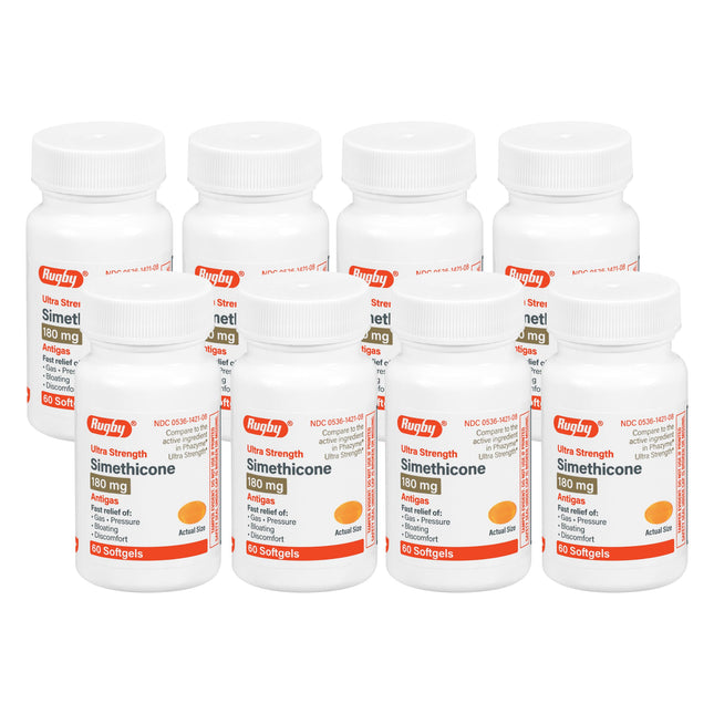 Rugby Ultra Strength Simethicone Gas Relief 180 mg - 60 Softgels (8 Pack) | Rugby Laboratories