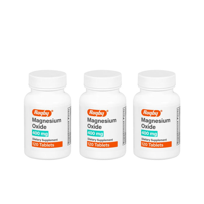 Rugby Magnesium Oxide 400 mg Tablets – Gluten-Free Dietary Supplement | 120 Count (3 Pack)