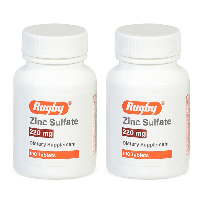 Rugby Zinc Sulfate 220 mg Tablets – 100 Count (2 Pack) – Dietary Supplement