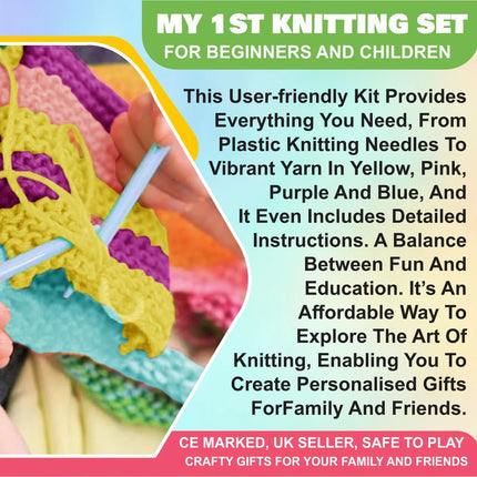Kids Knitting Set with Wool & Needles – Learn to Knit Craft Kit (Ages 6+)