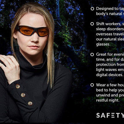 SafetyBlue Sleep Savior Deluxe Amber Lens Glasses – Blue & Green Light Blocking