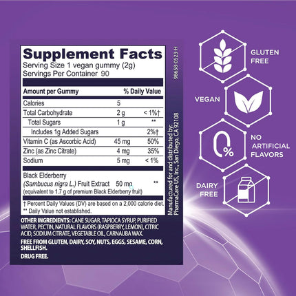Sambucol Elderberry Gummies – Immune Support with Vitamin C & Zinc | 90 Count
