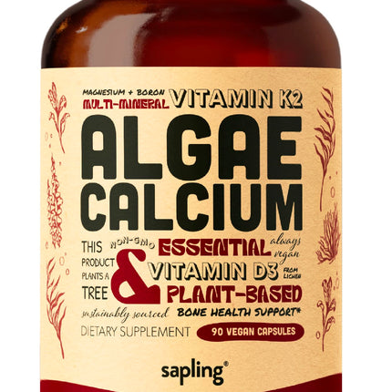 Sapling Calcium Supplement - Red Algae, K2 & D3, Vegan, 90 Capsules