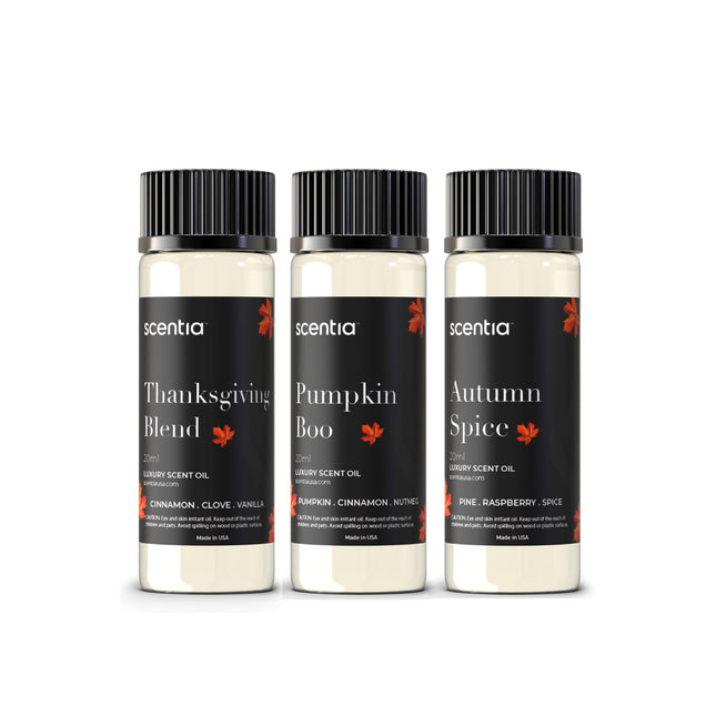 Scentia Fall Essential Oils Set – Autumn Spice, Thanksgiving Blend & Pumpkin Boo (20ml) for Diffuser, Candles & DIY | Perfect Fall Gift