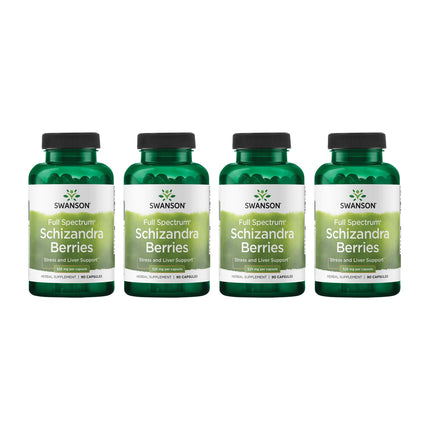 Swanson Full Spectrum Schizandra Berries – Stress Support & Liver Health (90 Capsules, 525 mg) – 4 Pack