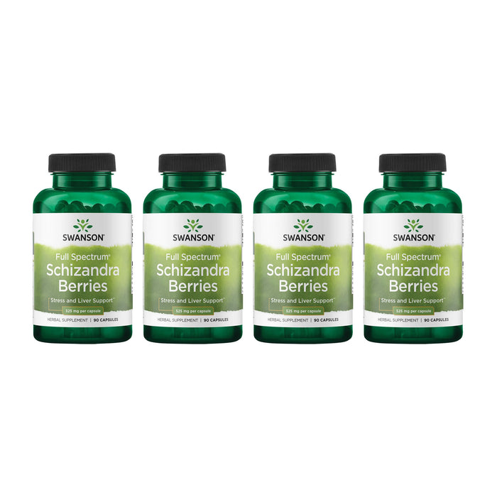 Swanson Full Spectrum Schizandra Berries – Stress Support & Liver Health (90 Capsules, 525 mg) – 4 Pack