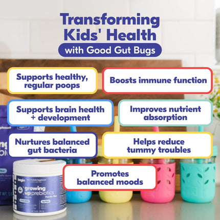 Begin Health Growing Up Prebiotics for Kids — 56-Pack, Unflavored Powder for Digestive Support