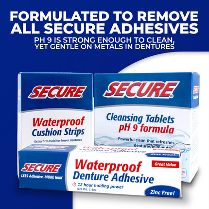 Secure Denture Adhesive Strips – Zinc-Free, Waterproof, All-Day Hold for Lower Dentures (2 Pack, 30 Strips)