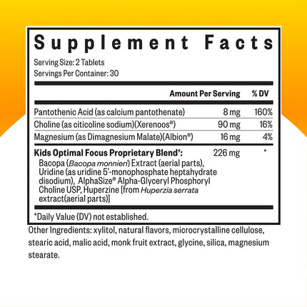 Seeking Health Kids Optimal Focus – Calming Supplement for Children | Focus, Sleep & Healthy Mindset | 60 Chewable Tablets (30 Servings)