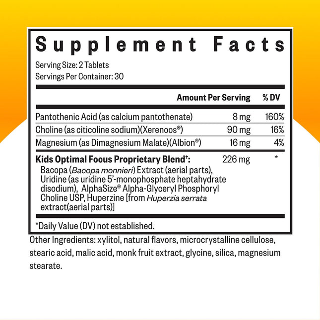 Seeking Health Kids Optimal Focus – Calming Supplement for Children | Focus, Sleep & Healthy Mindset | 60 Chewable Tablets (30 Servings)