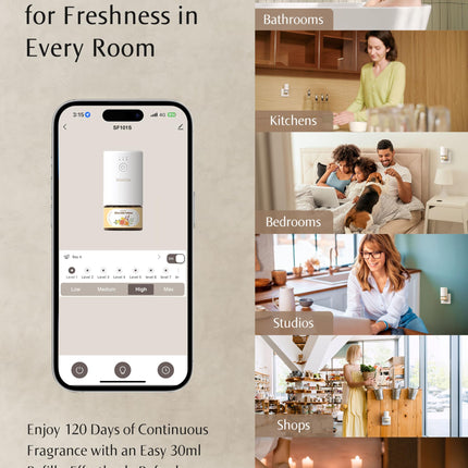 SenseFlow SF101S Smart Wi-Fi Waterless Diffuser – Provançal Breeze, 120-Day Plant-Based Aroma, 100㎡ Coverage