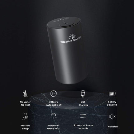 Sentiment Diffuser - Portable Waterless Diffuser for Home, Car & Office | 3 Mist Levels, 1/2/3H Timers, Cordless (Black)