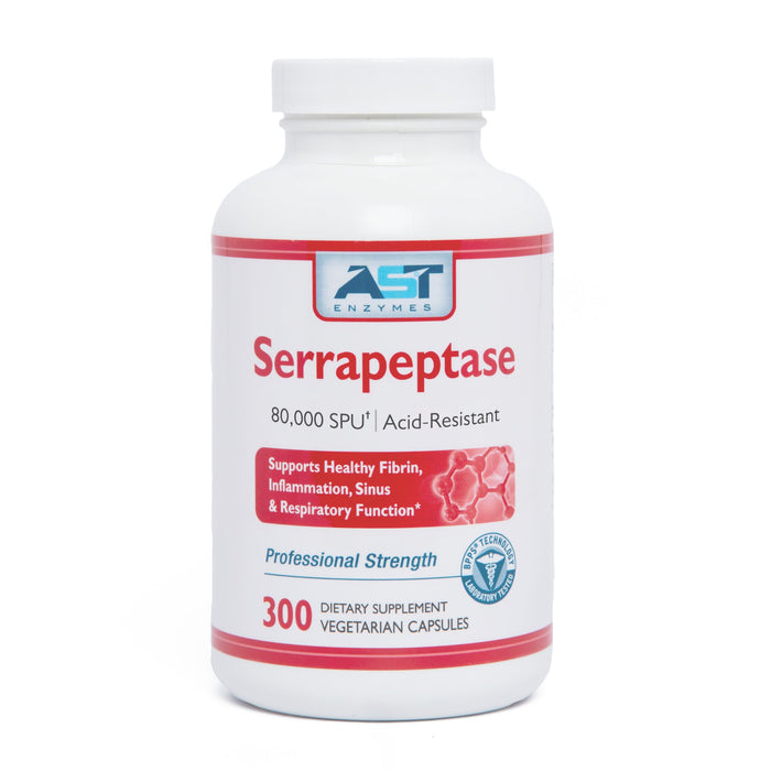 AST Enzymes Serrapeptase 80,000 SPU – 300 Vegetarian Capsules | Acid-Resistant Systemic Enzymes