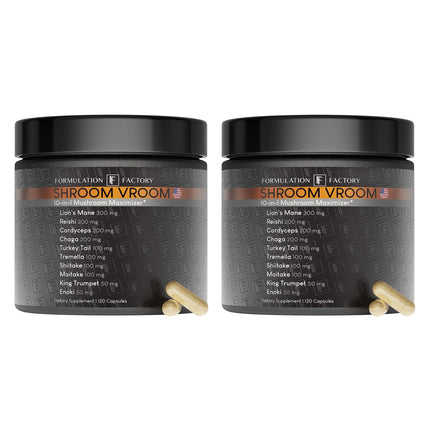 Formulation Factory Shroom Vroom: 10-in-1 Mushroom Supplement with Lion’s Mane & Reishi – 240 Count (Pack of 2)