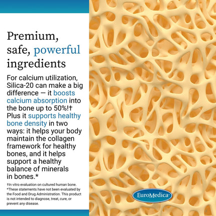 EuroMedica Silica-20 – Supports Bone Density, Collagen, Hair & Nails – 60 Tablets