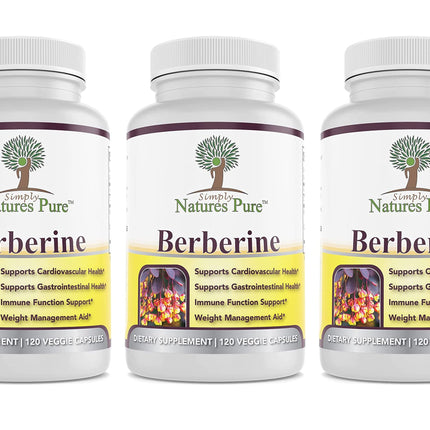 Simply Natures Pure Premium Berberine HCl 500mg - 120 Capsules - Cardiovascular GI Immune Support - Chromium Cinnamon (Pack of 3)