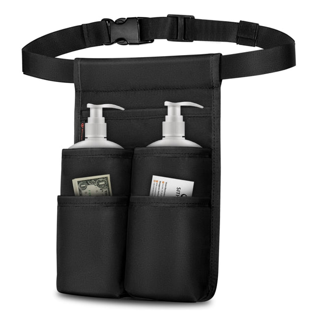 SITHON Massage Bottle Bag, Professional Massage Therapist Holster for 2 Bottles, Lotion Oil Waist Holder Organizer with Adjustable Belt, Multiple Pockets (Bag Only) (Black)