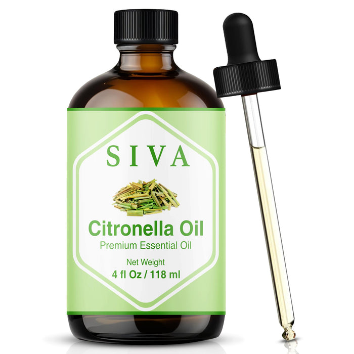 Siva Citronella Essential Oil 4oz - 100% Natural | Diffuser, Skin & Hair Care | With Dropper