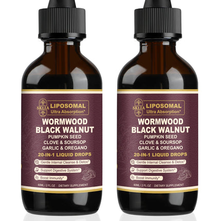 SKLIA 20-in-1 Liposomal Wormwood Cleanse Drops – Rapid Gut Cleanse & Digestive Support (2P)