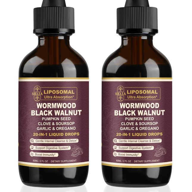 SKLIA 20-in-1 Liposomal Wormwood Cleanse Drops – Rapid Gut Cleanse & Digestive Support (2P)