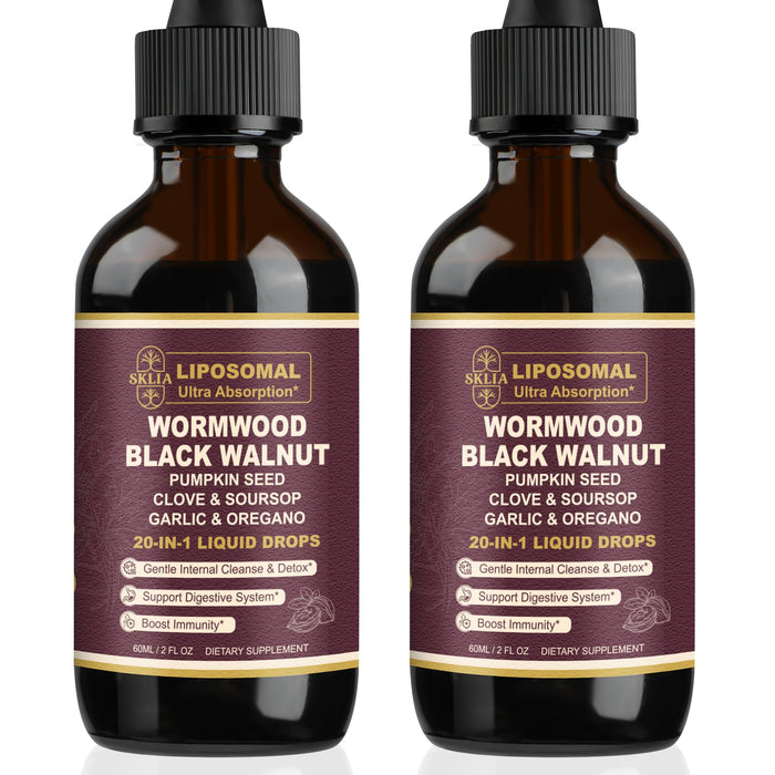 SKLIA 20-in-1 Liposomal Wormwood Cleanse Drops – Rapid Gut Cleanse & Digestive Support (2P)