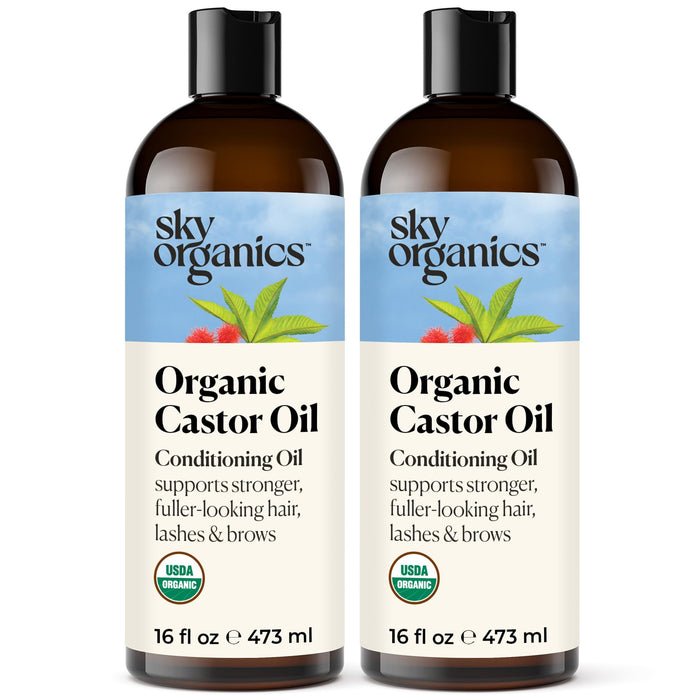 Sky Organics Castor Oil Organic – Volumizing Hair Oil for Scalp, Lashes & Brows | Cold-Pressed, 16oz, 2 Pack
