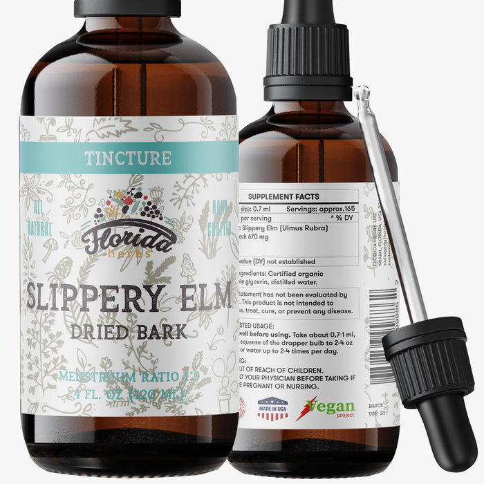 Slippery Elm Tincture 4 oz – Organic Herbal Extract | Alcohol Free | Vegan Liquid Supplement