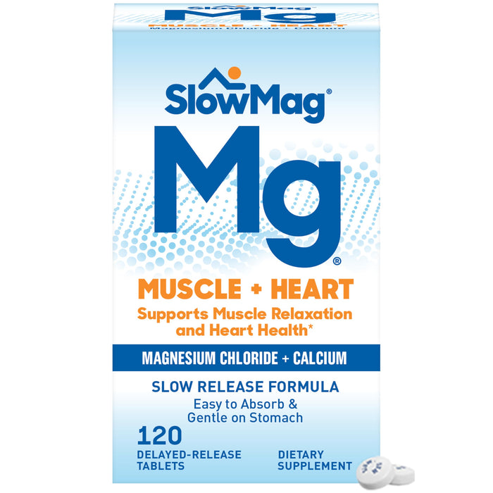 SlowMag Muscle + Heart Magnesium Cloride with Calcium — High Absorption, 120 Count