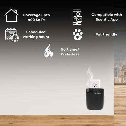 Smart Plug-in Diffuser with App Control – Waterless Cold Air, 500 Sq Ft (Black)
