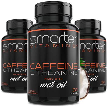 SmarterVitamins 3-Pack Caffeine Pills with L-Theanine & MCT Oil | Extended-Release Energy & Focus