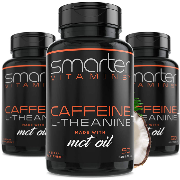 SmarterVitamins 3-Pack Caffeine Pills with L-Theanine & MCT Oil | Extended-Release Energy & Focus